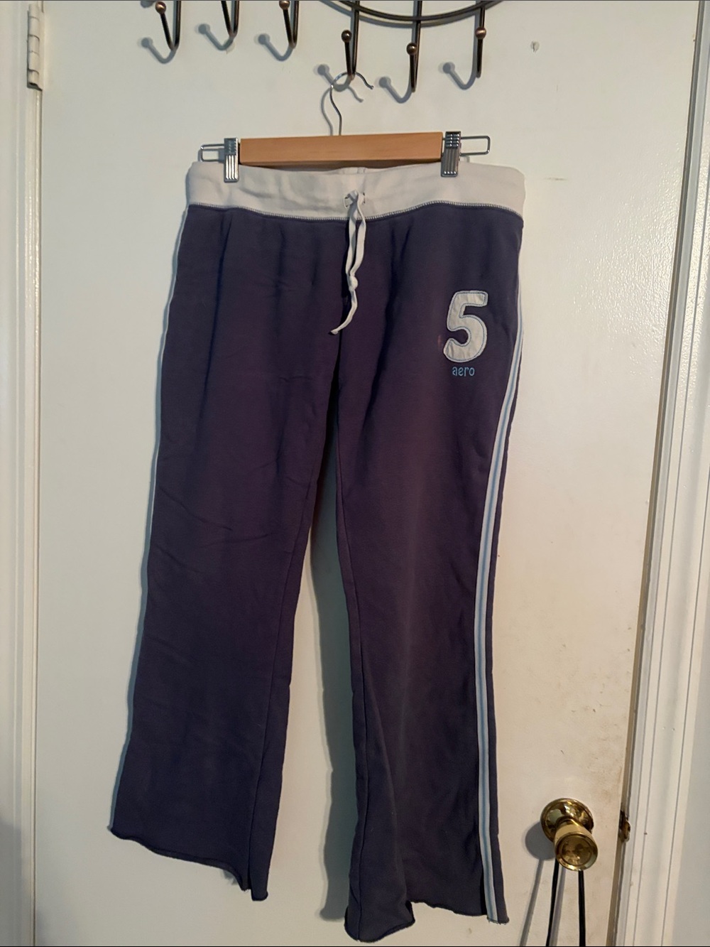 Vintage Low-rise Y2K Aero Girls' Navy Blue Sweatpants with White Trim Flared
